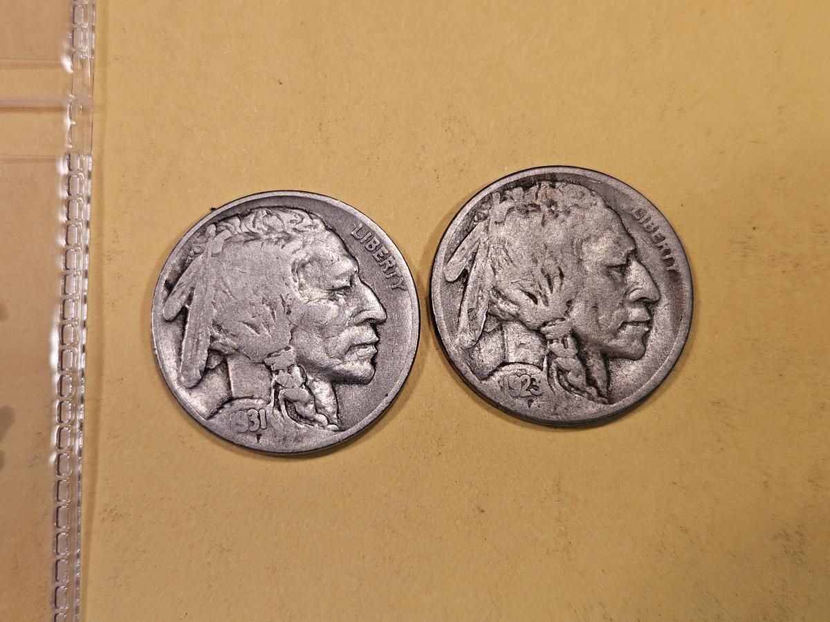 Two better date 1923-S and 1931-S Buffalo Nickels