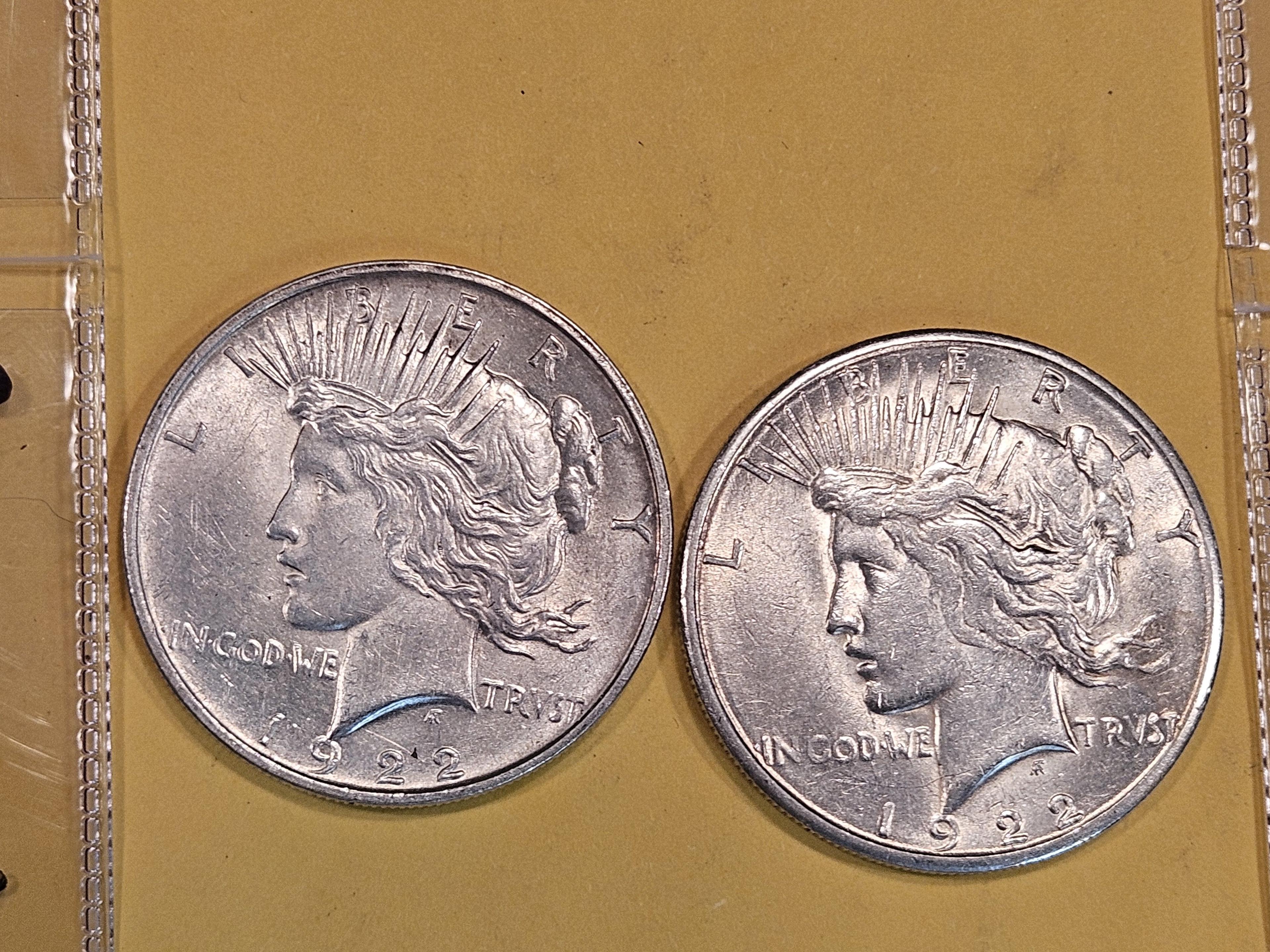 Two Brilliant About Uncirculated plus Peace Silver Dollars