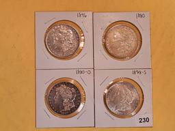 Four mixed Morgan Silver Dollars