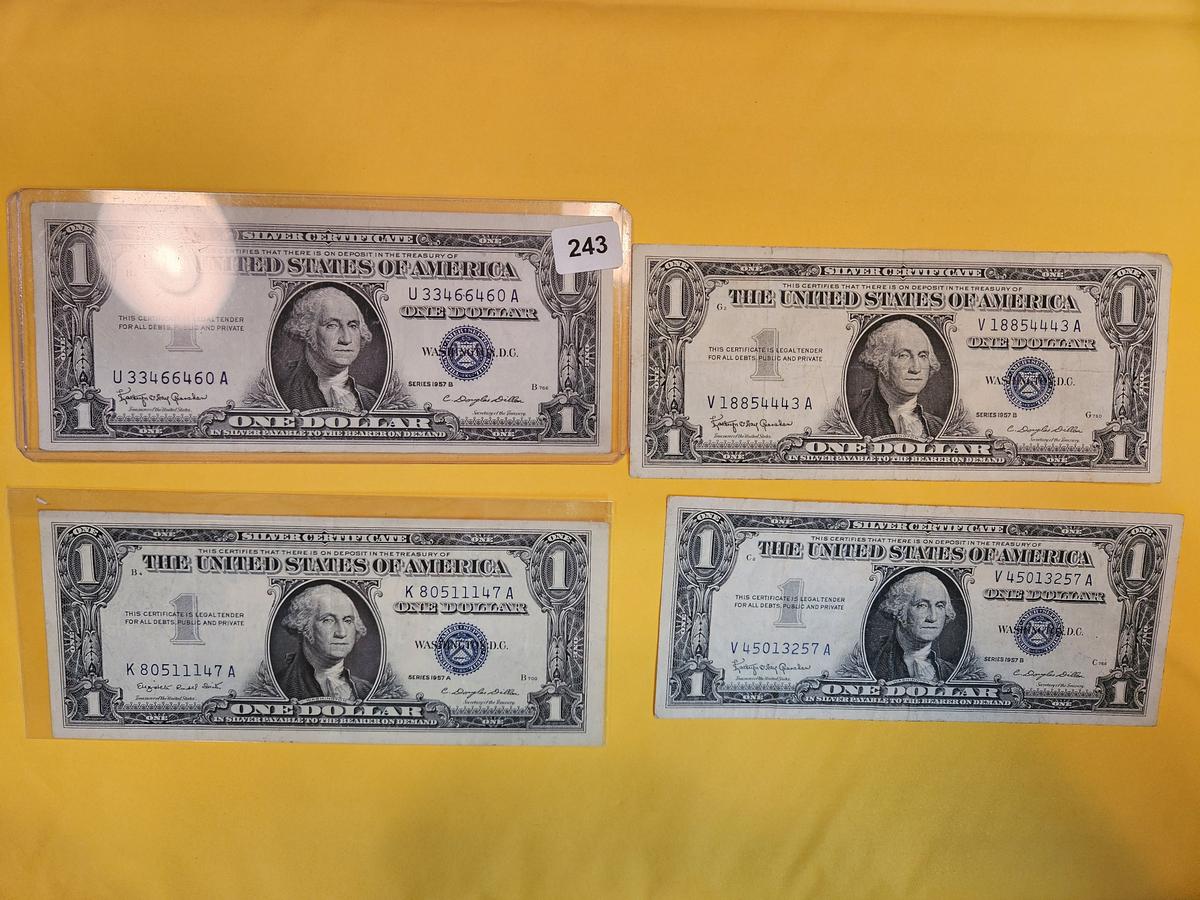 Four $1 Silver Certificates from 1957