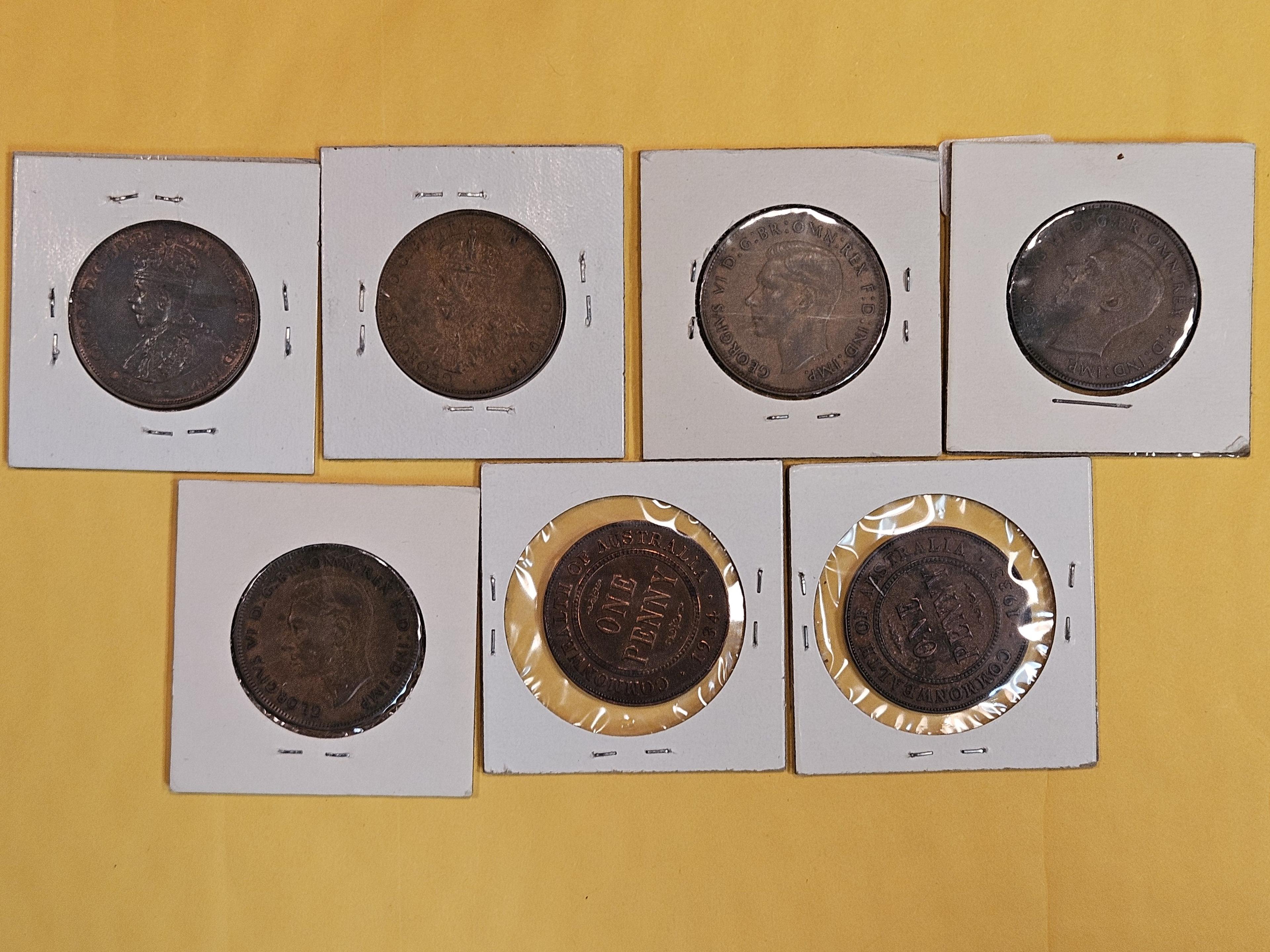 Seven mixed Australia Large pennies