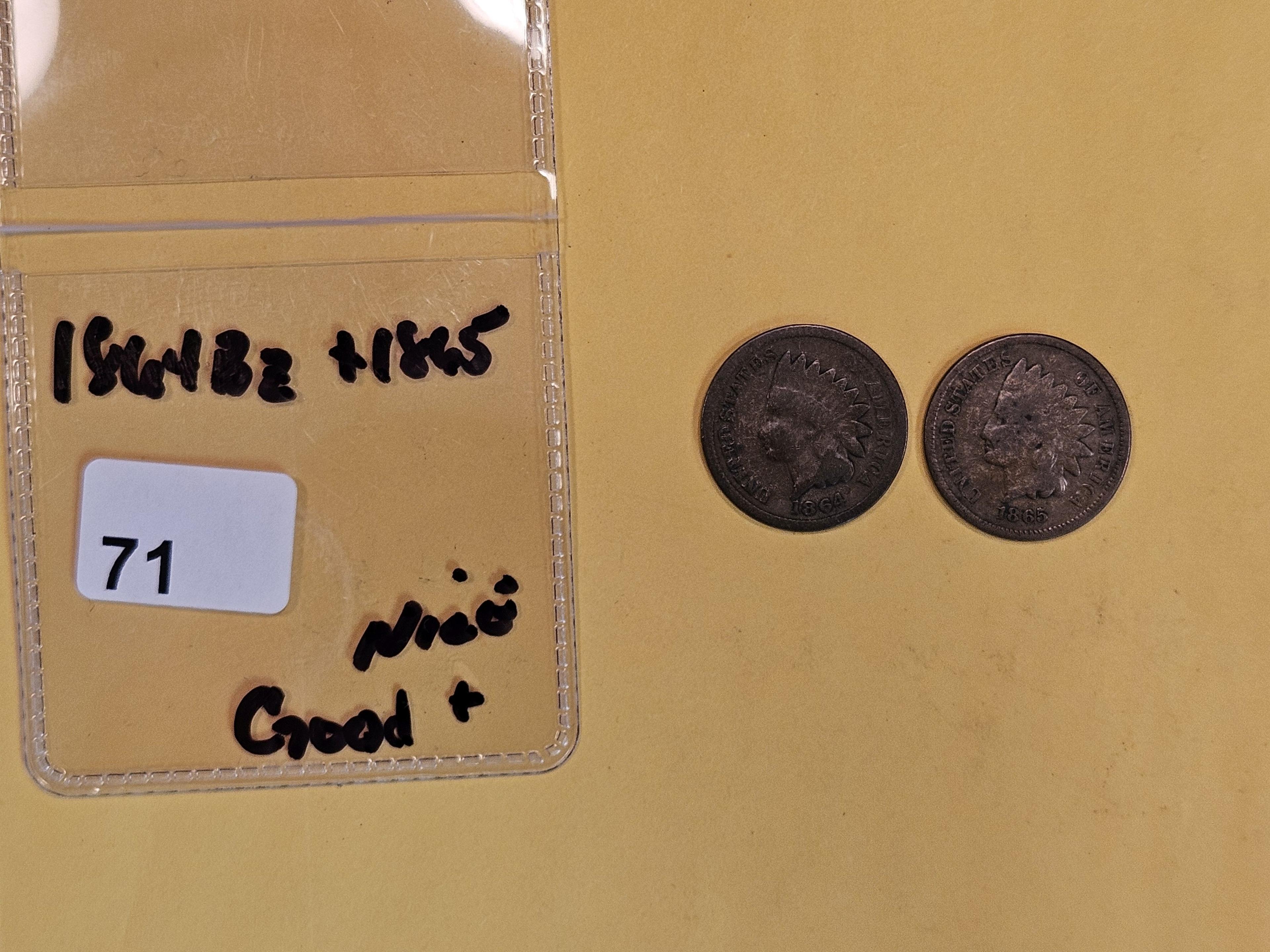 1864 Bronze and 1865 Indian Cents