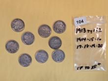 Nine Better grade Buffalo Nickels