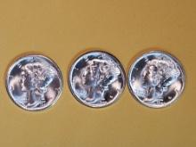 Three Very Choice to GEM Brilliant Uncirculated Mercury Dimes