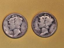 Two KEY DATE Mercury Dimes