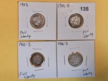Four more Barber Silver Dimes