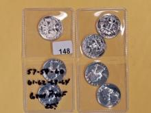 Seven GEM Proof silver Washington Quarters