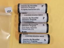 Four GEM BU Original MINT-Wrapped Washington Quarters