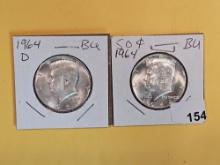 Two Choice Brilliant Uncirculated Silver Half Dollars