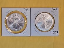 Two GEM Brilliant Uncirculated American Silver Eagles
