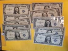 Ten mixed One dollar silver certificates