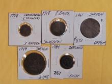 Five more mixed World coins from the 1700's