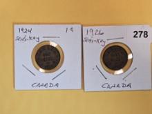 Two Semi-Key Canadian small cents