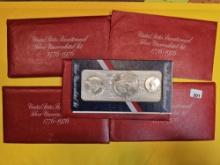 Five GEM Brilliant Uncirculated RED IKE Silver 3-coin Bicentennial Sets