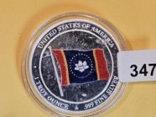 One Troy ounce .999 fine silver Proof art Round