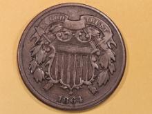 1864 Two Cent piece in Very Fine plus