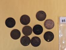 Ten Mixed Two-Cent Pieces