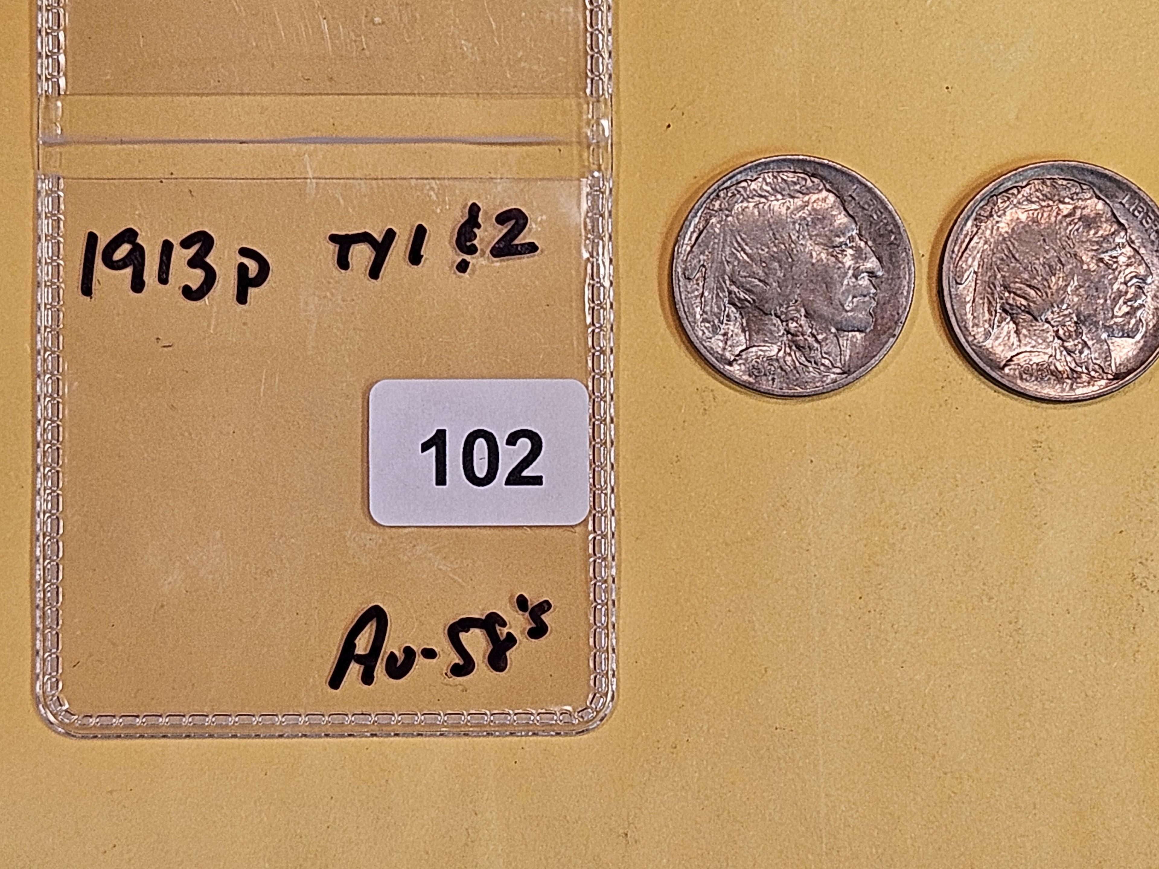 Two Buffalo Nickels in Bright About Uncirculated - 58