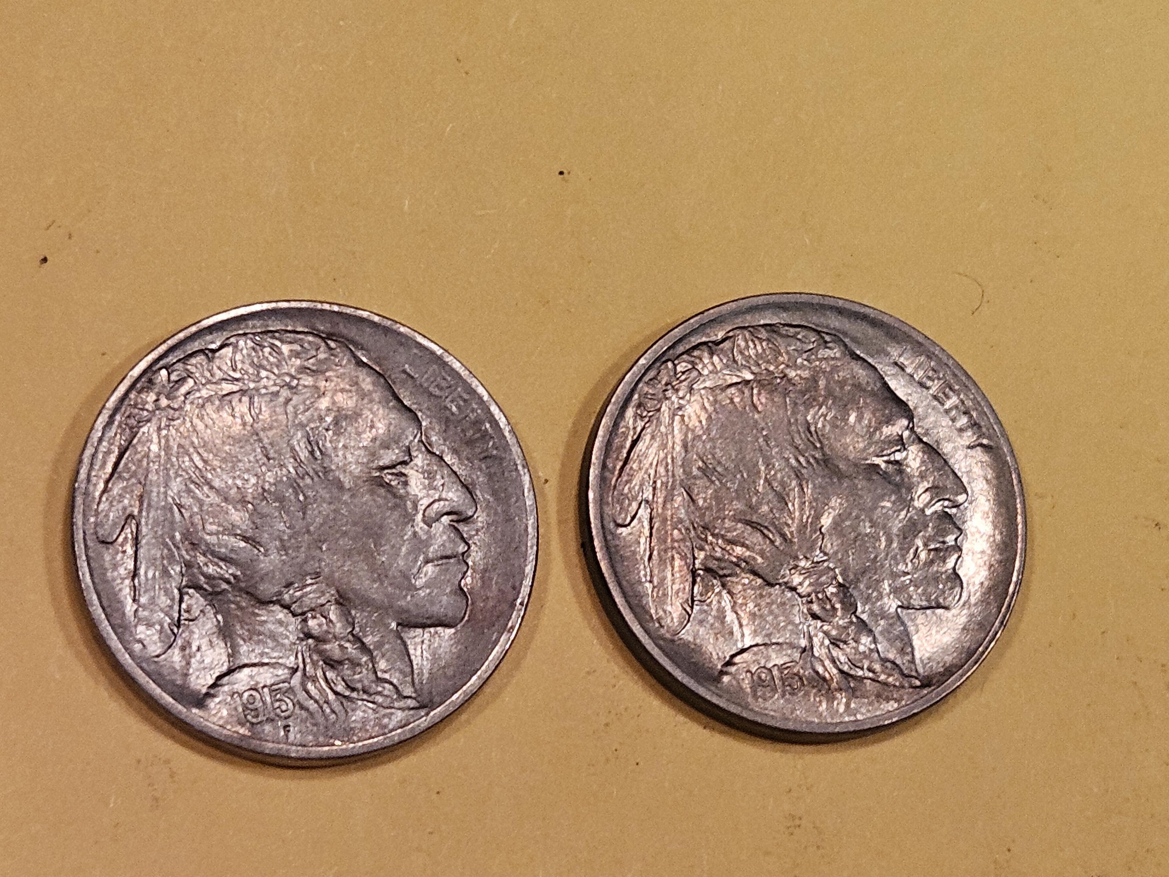 Two Buffalo Nickels in Bright About Uncirculated - 58