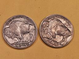 Two Buffalo Nickels in Bright About Uncirculated - 58