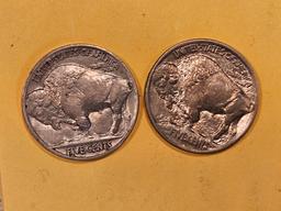 Two Buffalo Nickels in Bright About Uncirculated - 58