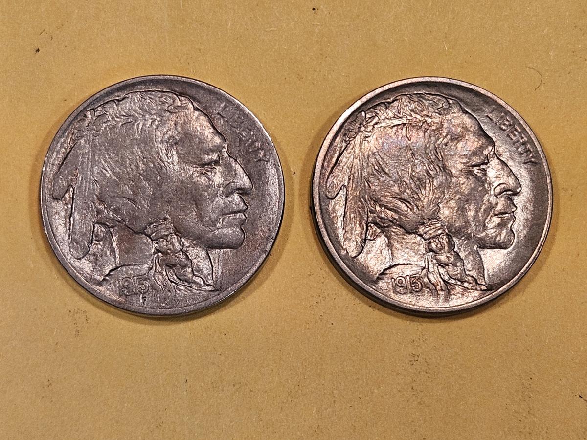 Two Buffalo Nickels in Bright About Uncirculated - 58