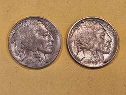 Two Buffalo Nickels in Bright About Uncirculated - 58