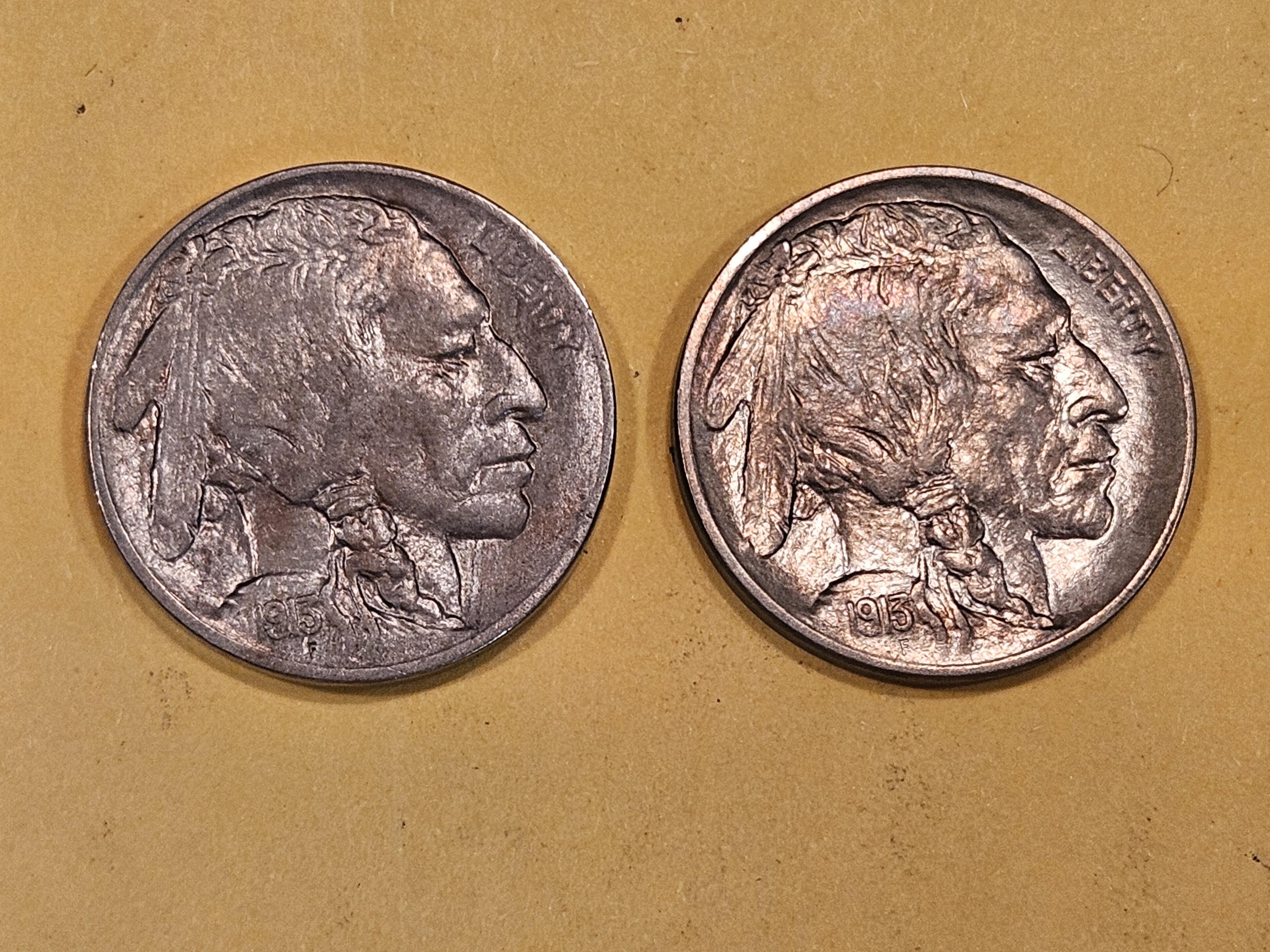 Two Buffalo Nickels in Bright About Uncirculated - 58