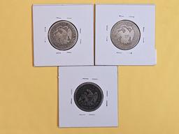 Three Seated Liberty Quarters in AG to Good plus