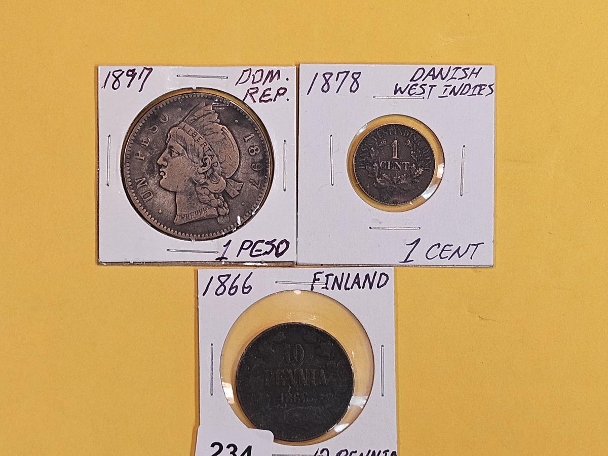 Three mixed, better date, World coins
