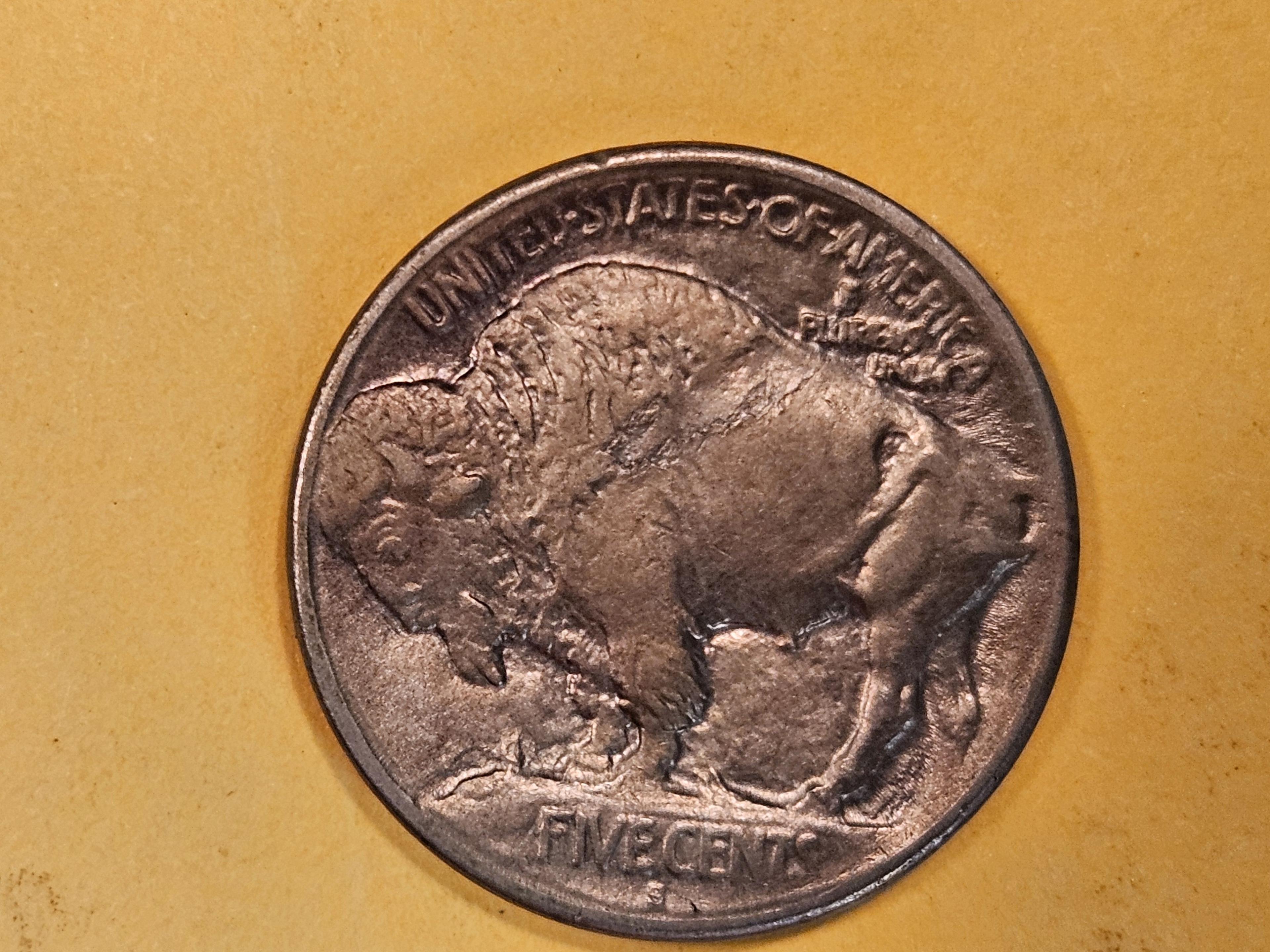 Semi-Key 1913-S Type 1 Buffalo Nickel in About Uncirculated ++