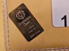 GOLD! Scottsdale Gold .9999 fine one-100th troy ounce gold bar