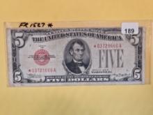 Series of 1928-B Five Dollar uS Note Red Seal STAR Replacement