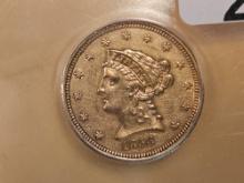 GOLD! ICG 1856 Liberty Head Gold $2.5 Dollars in About Uncirculated - 50