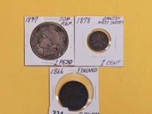 Three mixed, better date, World coins