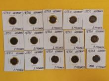 Fifteen cool, mixed, German coins