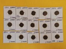 Fifteen cool, mixed, German coins