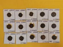 Fifteen cool, mixed, German coins
