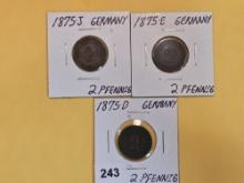 Three better date 1875 German 2 pfennigs