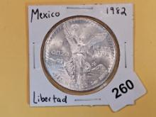 GEM Brilliant uncirculated 1982 Mexico Silver Onza