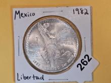 GEM Brilliant uncirculated 1982 Mexico Silver Onza