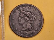 1842 Braided Hair Large cent in Very Fine
