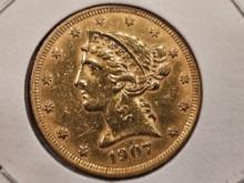 GOLD! 1907-D Gold Liberty Head Five Dollar Half-Eagle