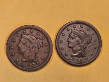 1847 and 1848 Braided Hair Large Cents