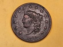 1834 Coronet Head Large Cent in Very Fine plus