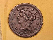 1851 Braided Hair Large Cent