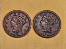 1848 and 1850 Braided Hair Large Cents