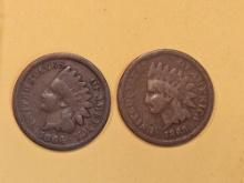 Two Better date Indian cents in Very Good plus