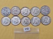 Ten US Silver Half Dollars