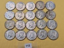* FULL ROLL * Twenty Mixed Silver Kennedy Half Dollars